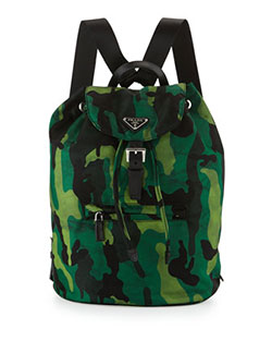 Emerald Green Prada camouflage print backpack